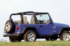 Blue Jeep Wrangler 1996 TJ back, side